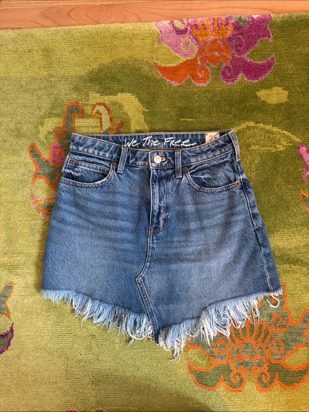 We The Free Mid-Blue Frayed Denim Mini Skirt